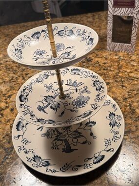 Three-Tier Ceramic Serving Stand - Blue Floral